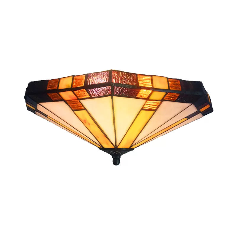 Geometric Ceiling Light Fixture Tiffany Style Stained Glass 3 Lights Flushmount Ceiling Light Clearhalo 'Ceiling Lights' 'Close To Ceiling Lights' 'Close to ceiling' 'Flush mount' Lighting' 182261