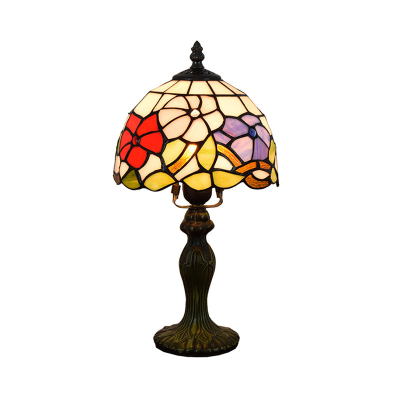 Rustic Bowl Table Lamp Stained Glass 1 Light Accent Table Lamp with Flower Pattern for Bedside Clearhalo 'Lamps' 'Table Lamps' Lighting' 182290