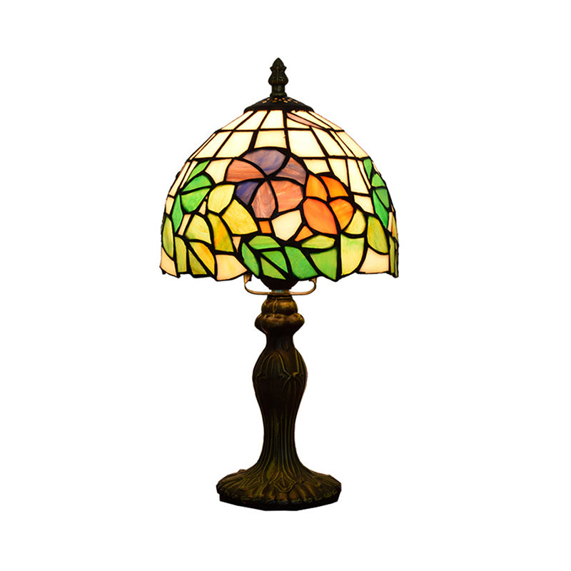 Rustic Bowl Table Lamp Stained Glass 1 Light Accent Table Lamp with Flower Pattern for Bedside Clearhalo 'Lamps' 'Table Lamps' Lighting' 182293