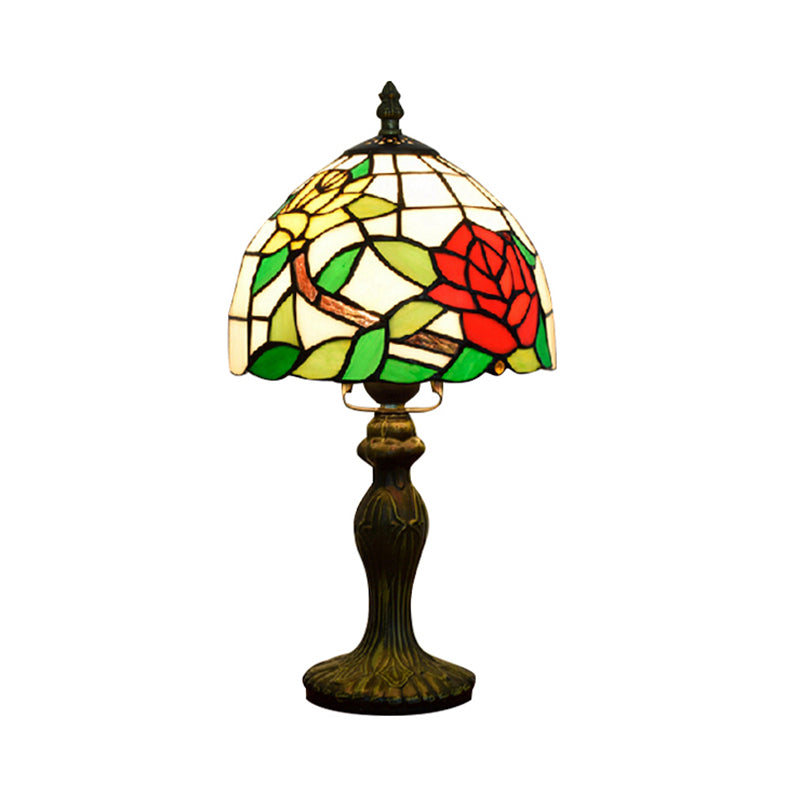 Rustic Bowl Table Lamp Stained Glass 1 Light Accent Table Lamp with Flower Pattern for Bedside Clearhalo 'Lamps' 'Table Lamps' Lighting' 182295