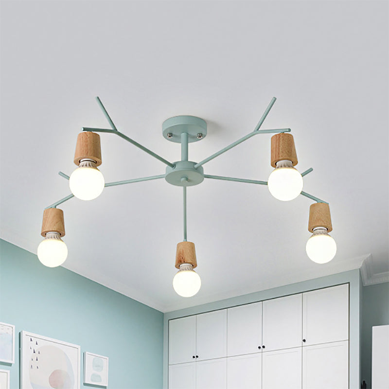 Branch Shape Living Room Chandelier Metal Multi Heads Nordic Stylish Pendant Light 5 Blue Clearhalo 'Ceiling Lights' 'Chandeliers' Lighting' options 182345_9dba0c04-316c-4f2c-945e-0751bf6d06bc