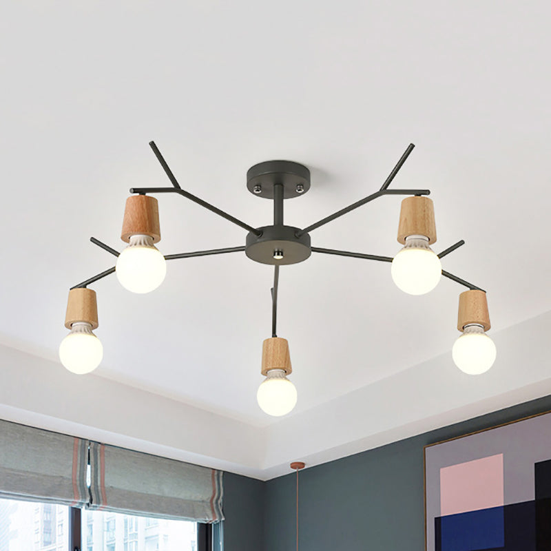 Branch Shape Living Room Chandelier Metal Multi Heads Nordic Stylish Pendant Light 5 Black Clearhalo 'Ceiling Lights' 'Chandeliers' Lighting' options 182347_7d7ecce9-1ca5-41a6-85ed-f77ea4d9f48c