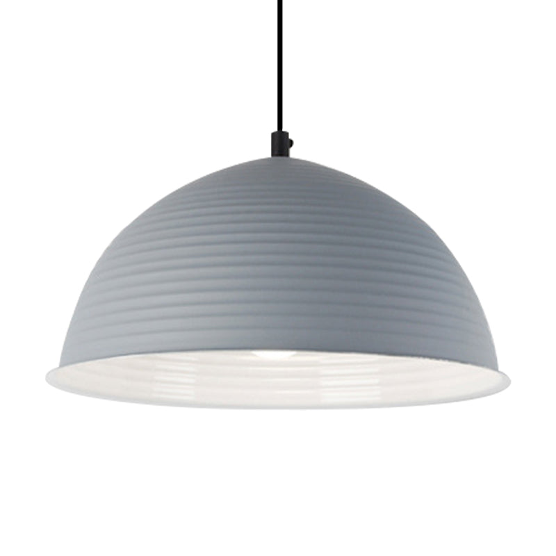 Cafe Store Ridged Domed Pendant Light Aluminum 12"/16" W 1 Light Nordic Style Suspension Lamp in Blue/Green/Yellow Clearhalo 'Ceiling Lights' 'Modern Pendants' 'Modern' 'Pendant Lights' 'Pendants' Lighting' 182399