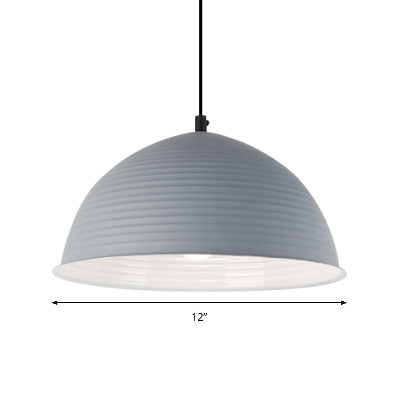 Cafe Store Ridged Domed Pendant Light Aluminum 12"/16" W 1 Light Nordic Style Suspension Lamp in Blue/Green/Yellow Clearhalo 'Ceiling Lights' 'Modern Pendants' 'Modern' 'Pendant Lights' 'Pendants' Lighting' 182400