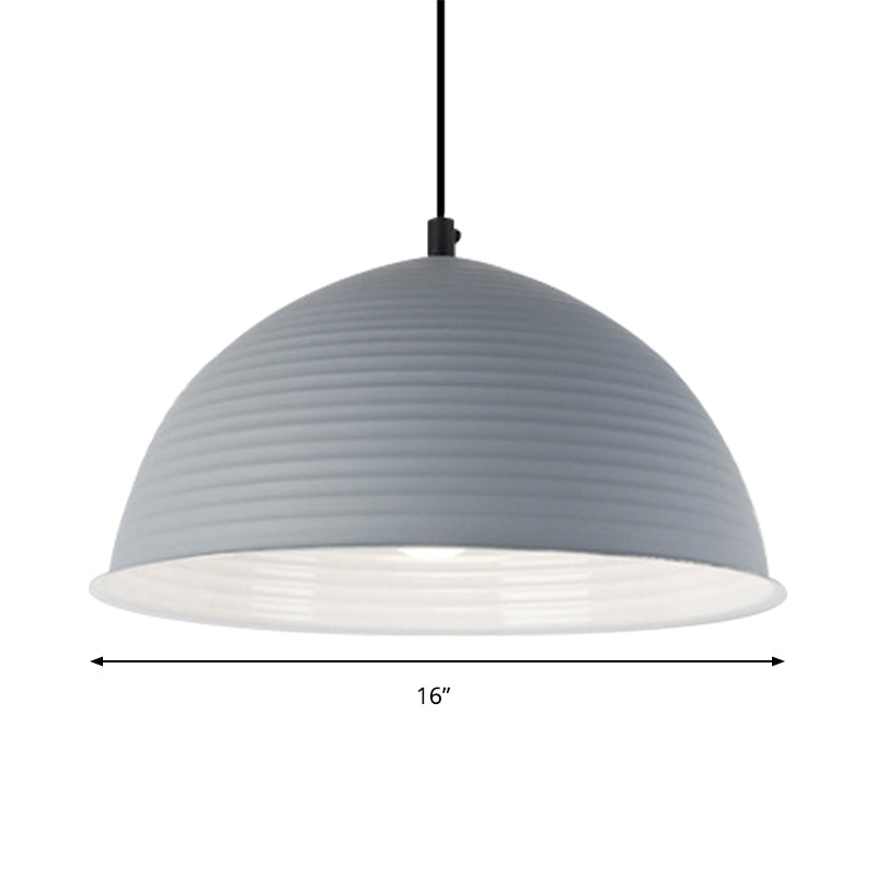 Cafe Store Ridged Domed Pendant Light Aluminum 12"/16" W 1 Light Nordic Style Suspension Lamp in Blue/Green/Yellow Clearhalo 'Ceiling Lights' 'Modern Pendants' 'Modern' 'Pendant Lights' 'Pendants' Lighting' 182401