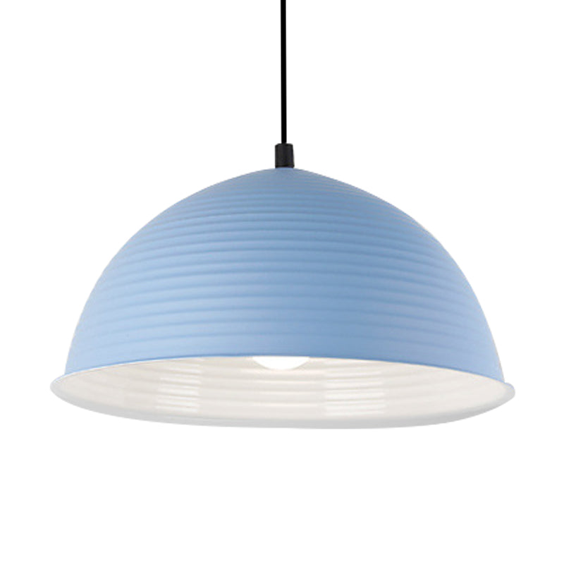 Cafe Store Ridged Domed Pendant Light Aluminum 12"/16" W 1 Light Nordic Style Suspension Lamp in Blue/Green/Yellow Clearhalo 'Ceiling Lights' 'Modern Pendants' 'Modern' 'Pendant Lights' 'Pendants' Lighting' 182403