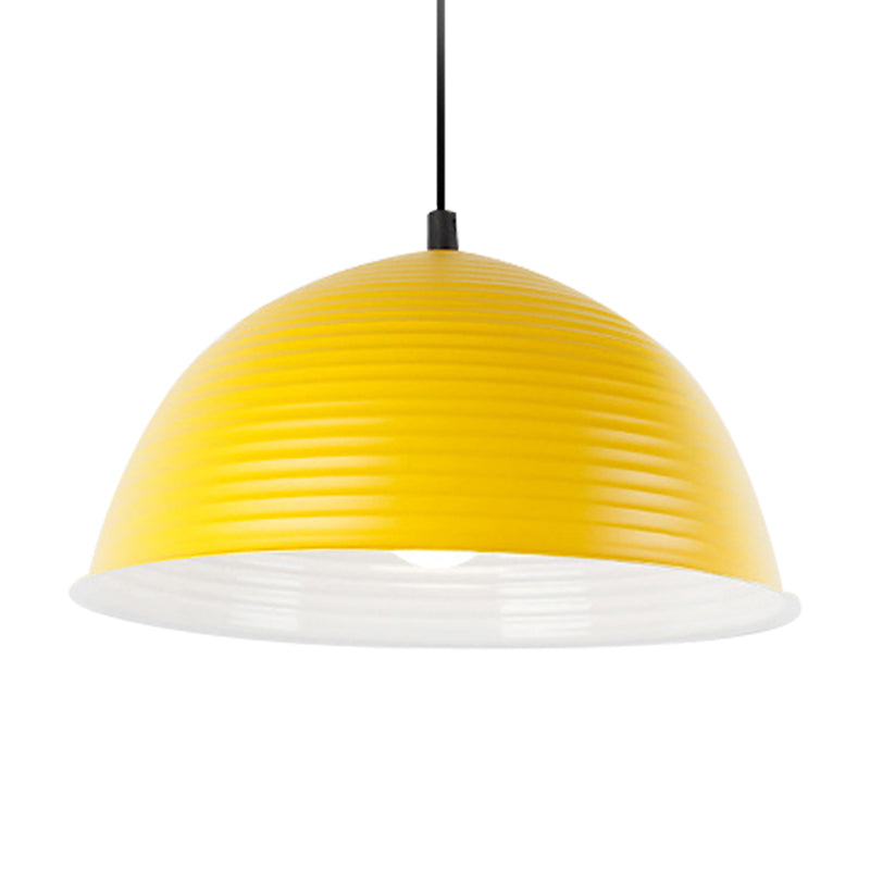 Cafe Store Ridged Domed Pendant Light Aluminum 12"/16" W 1 Light Nordic Style Suspension Lamp in Blue/Green/Yellow Clearhalo 'Ceiling Lights' 'Modern Pendants' 'Modern' 'Pendant Lights' 'Pendants' Lighting' 182407