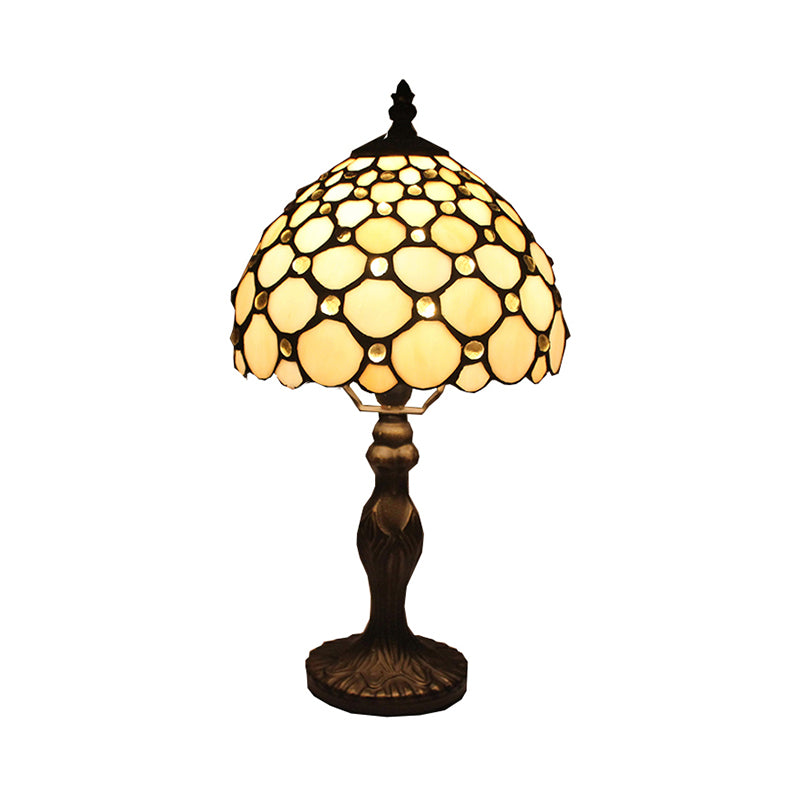 1 Head Domed Accent Lamp Vintage Stained Glass Decorative Table Lamp in Beige for Bedside Clearhalo 'Lamps' 'Table Lamps' Lighting' 182418