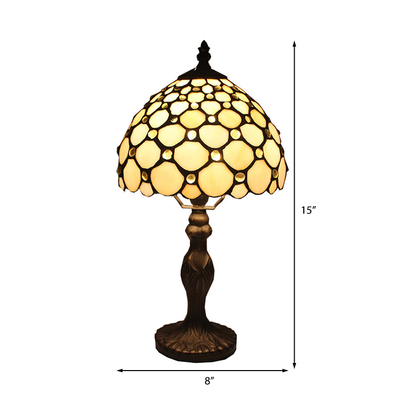 1 Head Domed Accent Lamp Vintage Stained Glass Decorative Table Lamp in Beige for Bedside Clearhalo 'Lamps' 'Table Lamps' Lighting' 182419
