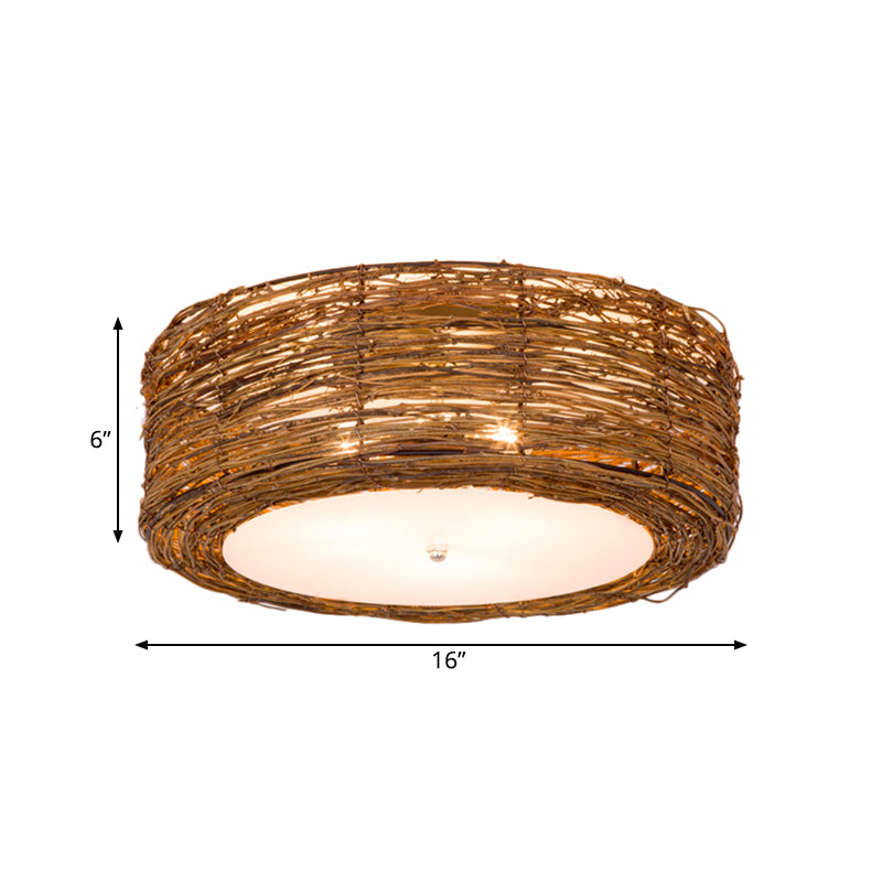 3-Lights Woven Rattan Ceiling factory Light Fixture-Negotiable price