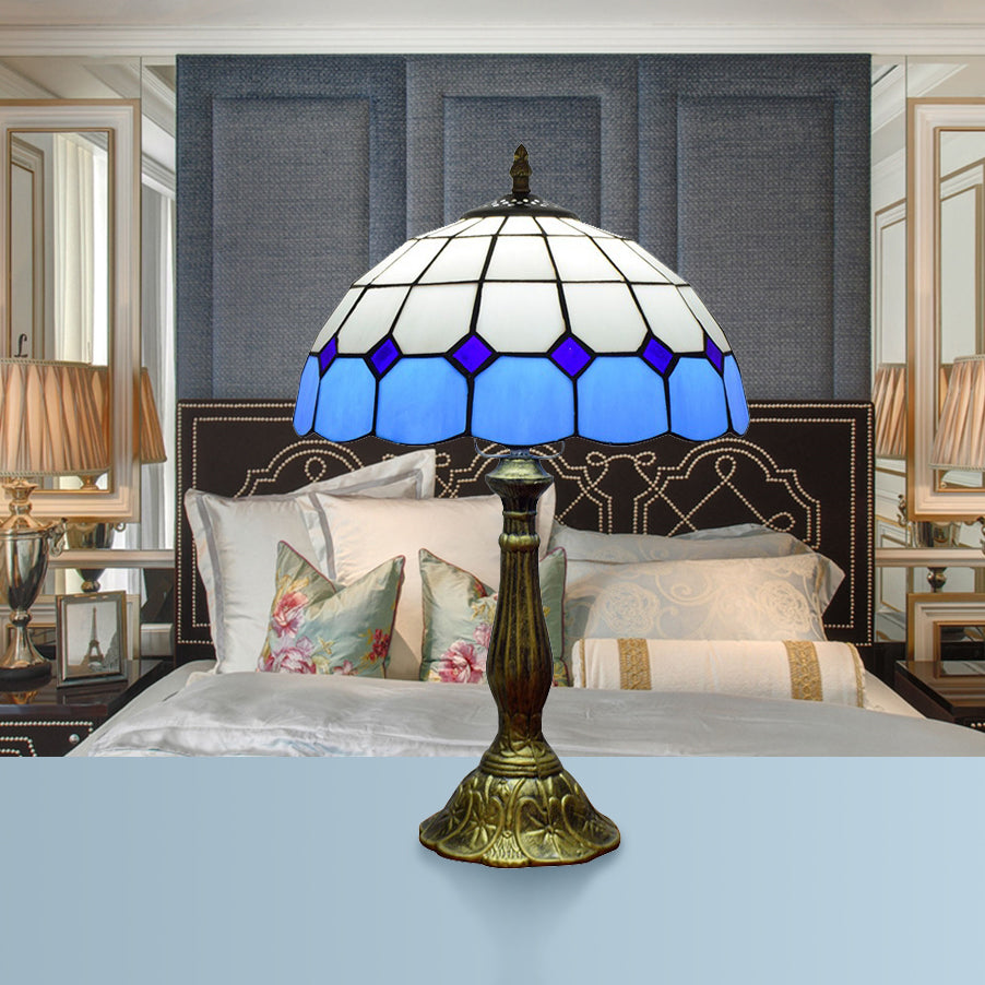 Domed Accent Table Lamp Retro Style Stained Glass 1 Light Decorative Accent Lamp for Bedside Dark Blue Clearhalo 'Lamps' 'Table Lamps' Lighting' 182444