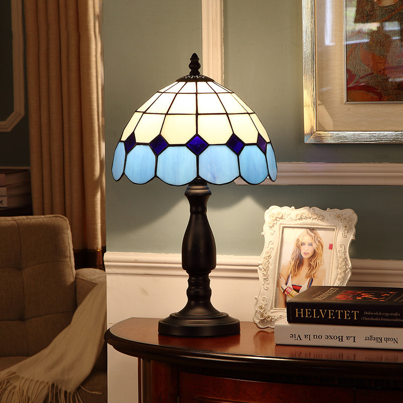 Domed Accent Table Lamp Retro Style Stained Glass 1 Light Decorative Accent Lamp for Bedside Light Blue Clearhalo 'Lamps' 'Table Lamps' Lighting' 182449