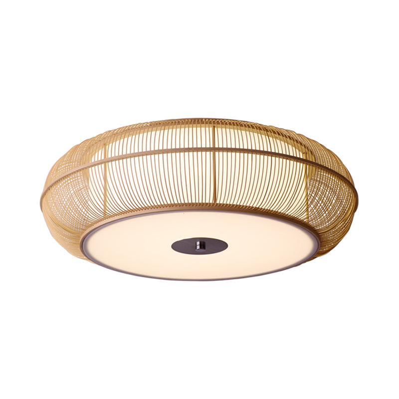 Round Bamboo Shade Flush Ceiling Light Asian Style 3/4 Lights Black/Wood Ceiling Mount Fixture for Bedroom, 18"/22" Dia Clearhalo 'Ceiling Lights' 'Close To Ceiling Lights' 'Close to ceiling' 'Flush mount' Lighting' 182469