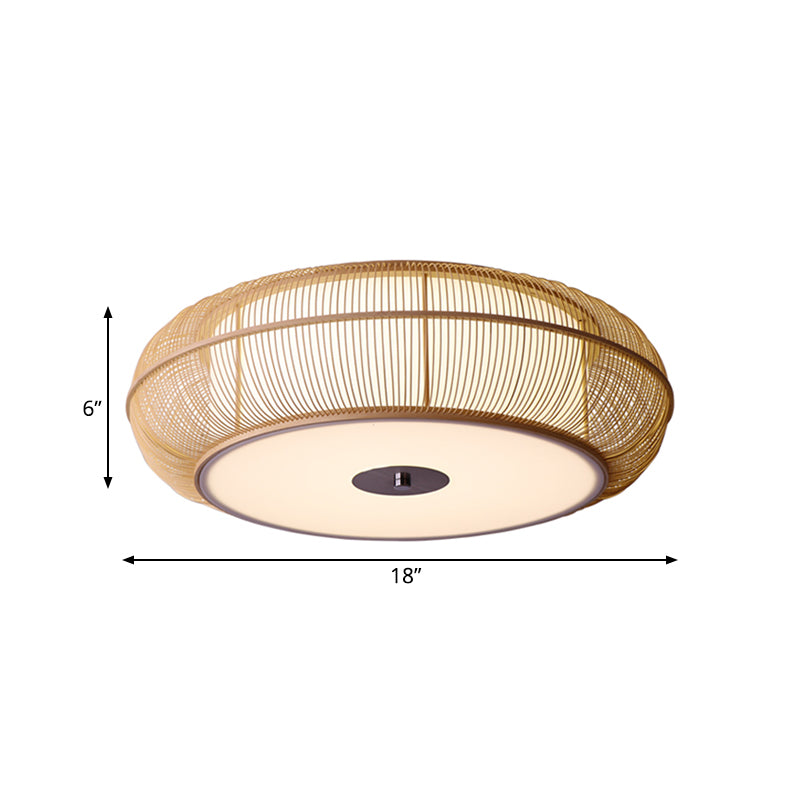 Round Bamboo Shade Flush Ceiling Light Asian Style 3/4 Lights Black/Wood Ceiling Mount Fixture for Bedroom, 18"/22" Dia Clearhalo 'Ceiling Lights' 'Close To Ceiling Lights' 'Close to ceiling' 'Flush mount' Lighting' 182470