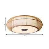 Round Bamboo Shade Flush Ceiling Light Asian Style 3/4 Lights Black/Wood Ceiling Mount Fixture for Bedroom, 18"/22" Dia Clearhalo 'Ceiling Lights' 'Close To Ceiling Lights' 'Close to ceiling' 'Flush mount' Lighting' 182471