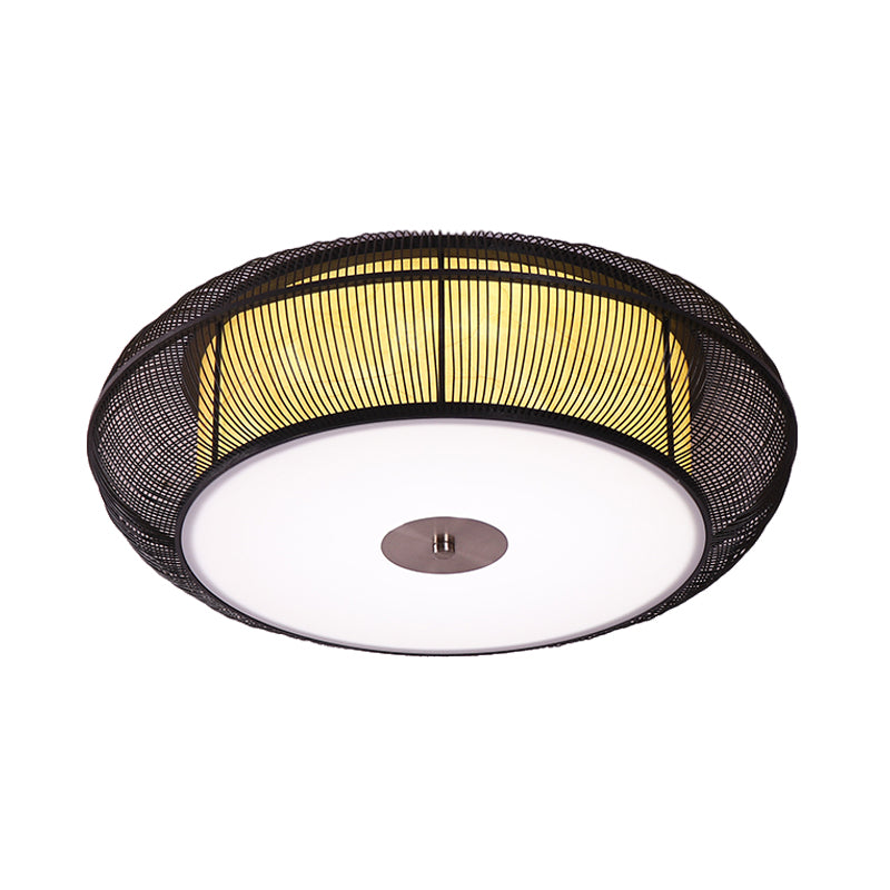 Round Bamboo Shade Flush Ceiling Light Asian Style 3/4 Lights Black/Wood Ceiling Mount Fixture for Bedroom, 18"/22" Dia Clearhalo 'Ceiling Lights' 'Close To Ceiling Lights' 'Close to ceiling' 'Flush mount' Lighting' 182473