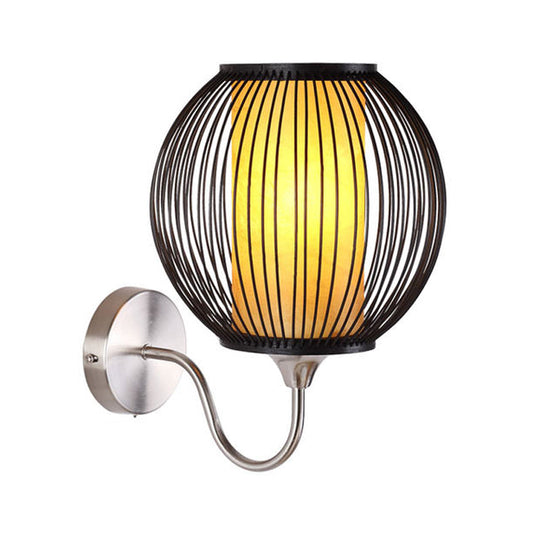 Black Global Shade Wall Lamp Asian Style 1-Light Bamboo Sconce Lighting with Gooseneck Arm for Bedside Clearhalo 'Modern wall lights' 'Modern' 'Wall Lamps & Sconces' 'Wall Lights' Lighting' 182488