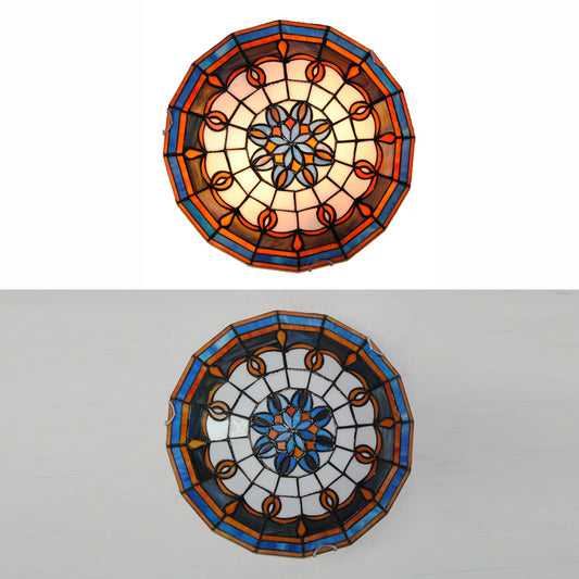 Blue/Yellow Bowl Flushmount Light Baroque Stained Glass Flush Ceiling Light for Living Room Clearhalo 'Ceiling Lights' 'Close To Ceiling Lights' 'Close to ceiling' 'Flush mount' Lighting' 18248