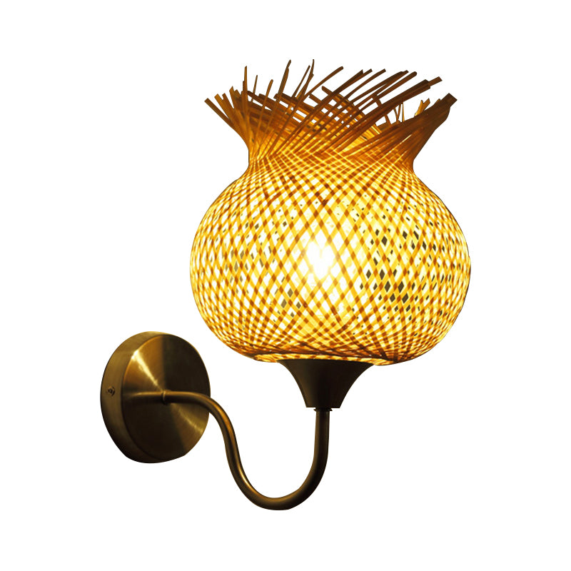 Handcrafted Wall Light Sconce Countryside Rattan 1 Light Beige Wall Mounted Lamp for Bedroom, Down/Up Clearhalo 'Modern wall lights' 'Modern' 'Wall Lamps & Sconces' 'Wall Lights' Lighting' 182506