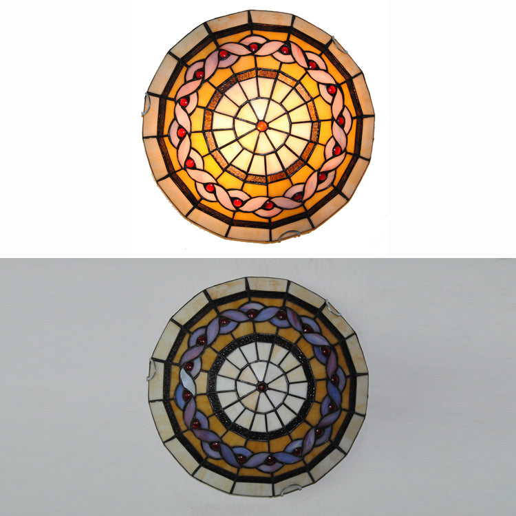 Blue/Yellow Bowl Flushmount Light Baroque Stained Glass Flush Ceiling Light for Living Room Clearhalo 'Ceiling Lights' 'Close To Ceiling Lights' 'Close to ceiling' 'Flush mount' Lighting' 18252