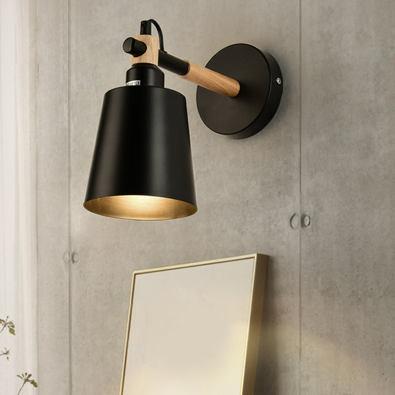 Monochrome Bucket Wall Light One Head Nordic Style Metal Sconce Light for Restaurant Black Clearhalo 'Wall Lamps & Sconces' 'Wall Lights' Lighting' 182661