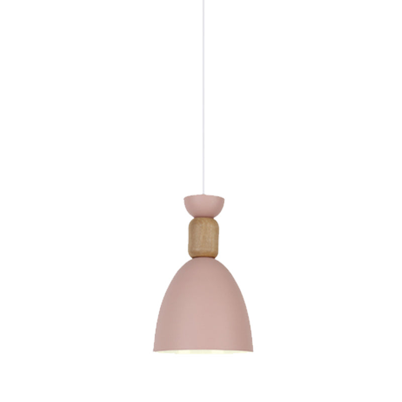 Dining Room Domed Suspension Light Metal Wood One Bulb Macaron Hanging Light Clearhalo 'Ceiling Lights' 'Modern Pendants' 'Modern' 'Pendant Lights' 'Pendants' Lighting' 182712