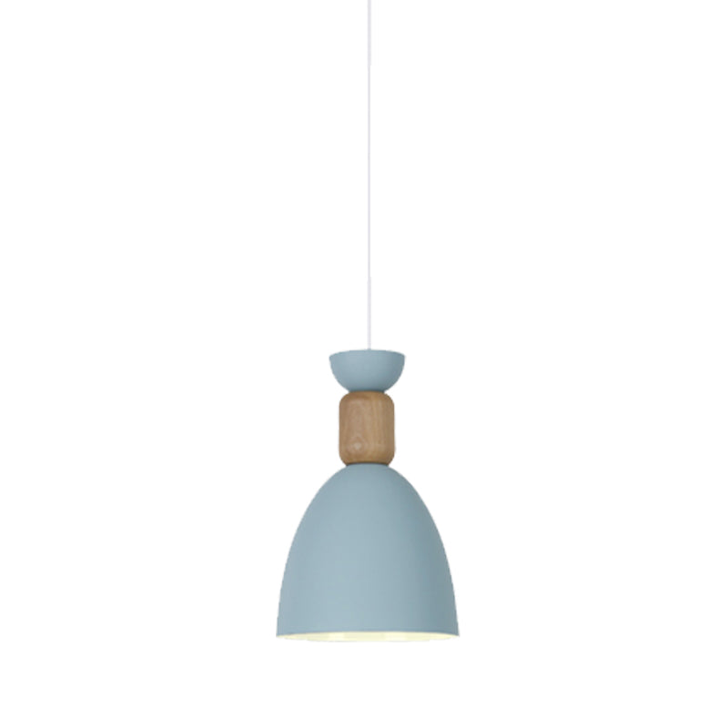 Dining Room Domed Suspension Light Metal Wood One Bulb Macaron Hanging Light Clearhalo 'Ceiling Lights' 'Modern Pendants' 'Modern' 'Pendant Lights' 'Pendants' Lighting' 182714