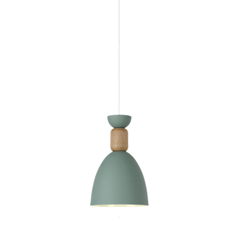 Dining Room Domed Suspension Light Metal Wood One Bulb Macaron Hanging Light Clearhalo 'Ceiling Lights' 'Modern Pendants' 'Modern' 'Pendant Lights' 'Pendants' Lighting' 182716