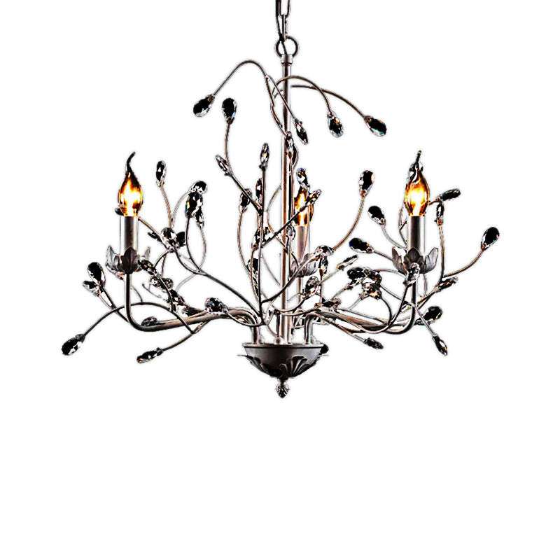 White Twig Pendant Light 3-Light Creative Metal Chandelier with Crystal Bud for Kindergarten Clearhalo 'Ceiling Lights' 'Chandeliers' Lighting' options 182780