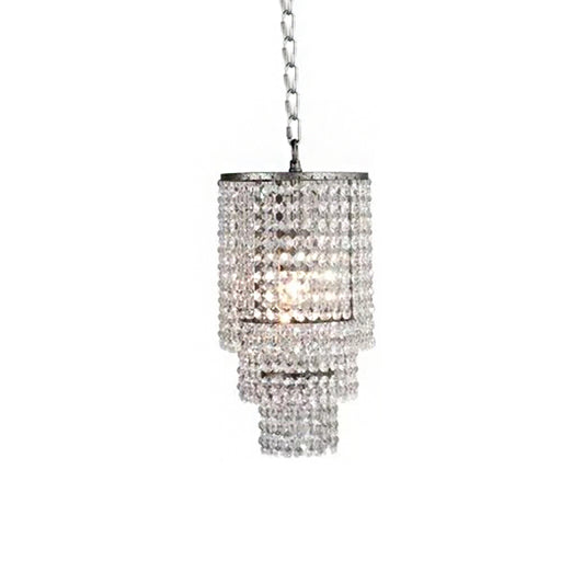 Luxurious Cylinder Pendant Light 2-Light Clear Crystal Bead Hanging Light for Adult Bedroom Clearhalo 'Ceiling Lights' 'Pendant Lights' 'Pendants' Lighting' 182808