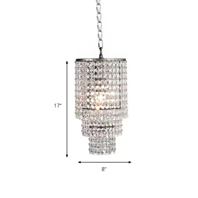 Luxurious Cylinder Pendant Light 2-Light Clear Crystal Bead Hanging Light for Adult Bedroom Clearhalo 'Ceiling Lights' 'Pendant Lights' 'Pendants' Lighting' 182809