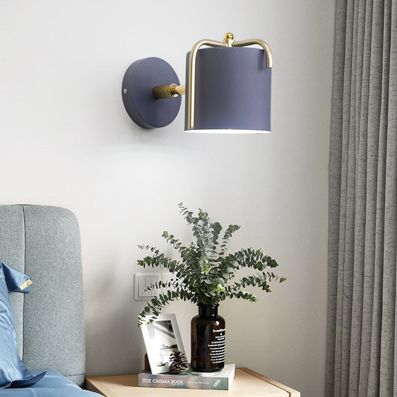 Metal Cylinder Wall Light Rotatable One Bulb Macaron Loft Sconce Light for Bedroom Mirror Grey Clearhalo 'Wall Lamps & Sconces' 'Wall Lights' Lighting' 182839