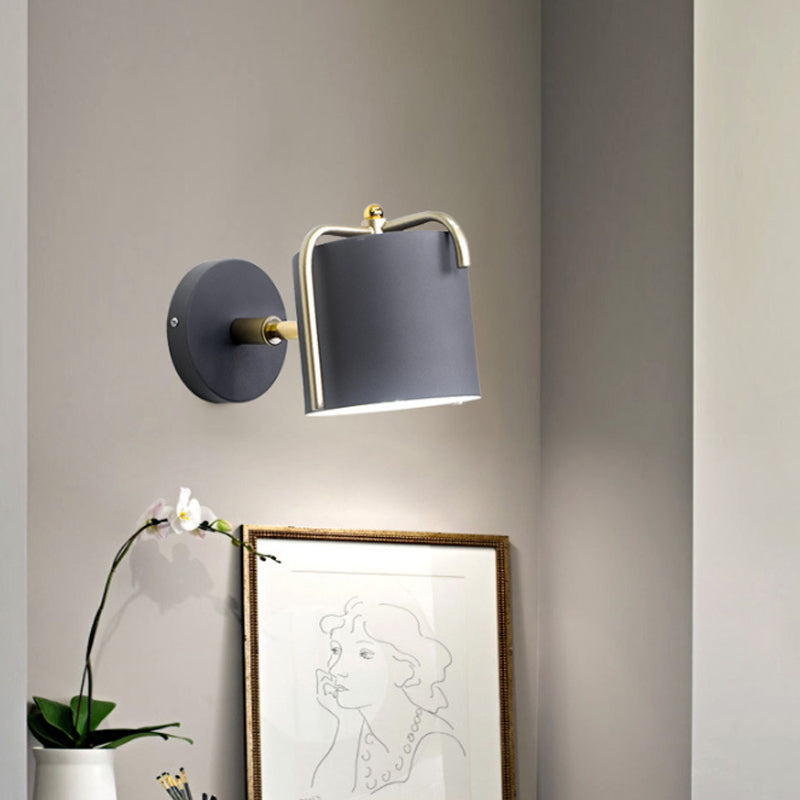 Metal Cylinder Wall Light Rotatable One Bulb Macaron Loft Sconce Light for Bedroom Mirror Clearhalo 'Wall Lamps & Sconces' 'Wall Lights' Lighting' 182840