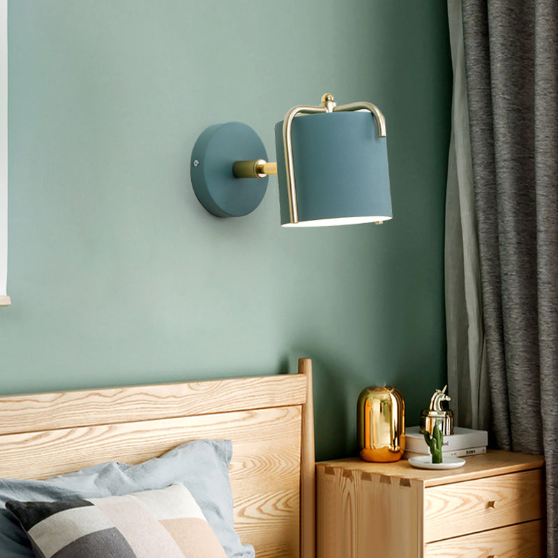 Metal Cylinder Wall Light Rotatable One Bulb Macaron Loft Sconce Light for Bedroom Mirror Green Clearhalo 'Wall Lamps & Sconces' 'Wall Lights' Lighting' 182845