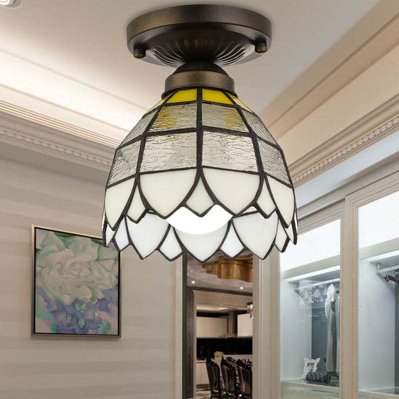 Domed Flush Light Fixture Vintage Stained Glass 1 Light Flush Mount Light Fixture for Bedroom Clearhalo 'Ceiling Lights' 'Chandeliers' 'Close To Ceiling Lights' 'Close to ceiling' 'Semi-flushmount' 'Tiffany close to ceiling' 'Tiffany' Lighting' 182851