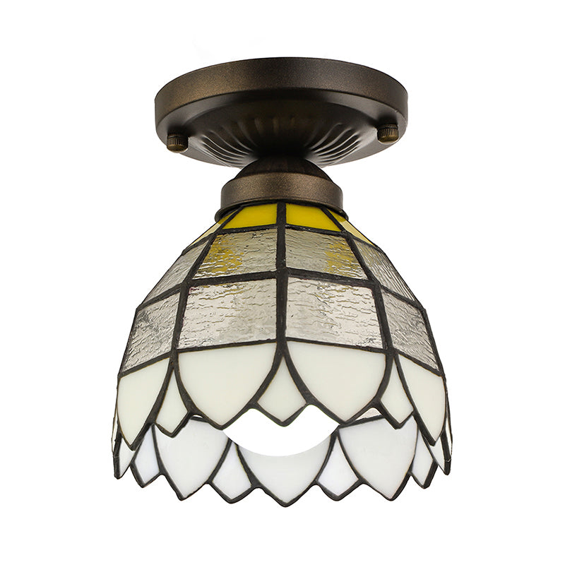 Domed Flush Light Fixture Vintage Stained Glass 1 Light Flush Mount Light Fixture for Bedroom Clearhalo 'Ceiling Lights' 'Chandeliers' 'Close To Ceiling Lights' 'Close to ceiling' 'Semi-flushmount' 'Tiffany close to ceiling' 'Tiffany' Lighting' 182852