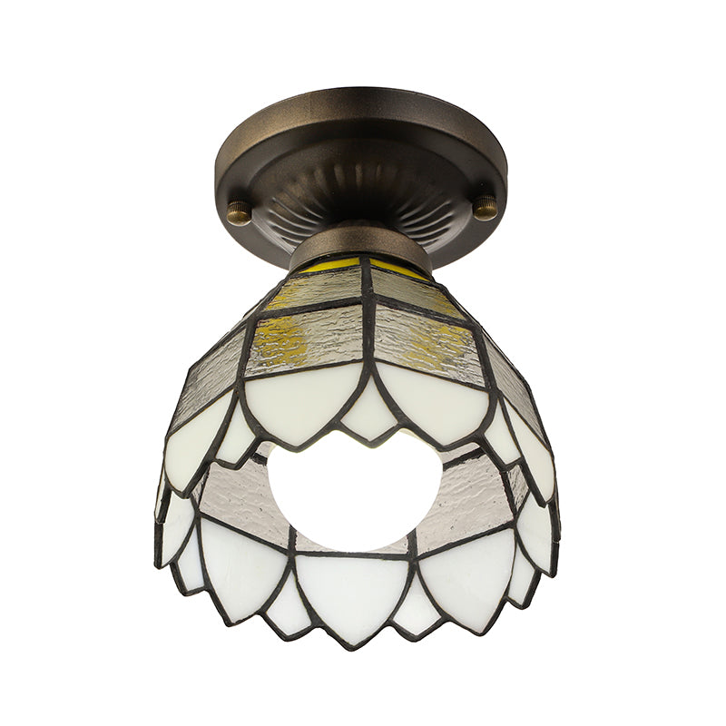 Domed Flush Light Fixture Vintage Stained Glass 1 Light Flush Mount Light Fixture for Bedroom Clearhalo 'Ceiling Lights' 'Chandeliers' 'Close To Ceiling Lights' 'Close to ceiling' 'Semi-flushmount' 'Tiffany close to ceiling' 'Tiffany' Lighting' 182853