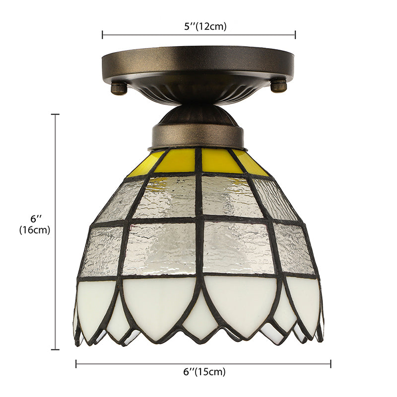 Domed Flush Light Fixture Vintage Stained Glass 1 Light Flush Mount Light Fixture for Bedroom Clearhalo 'Ceiling Lights' 'Chandeliers' 'Close To Ceiling Lights' 'Close to ceiling' 'Semi-flushmount' 'Tiffany close to ceiling' 'Tiffany' Lighting' 182855