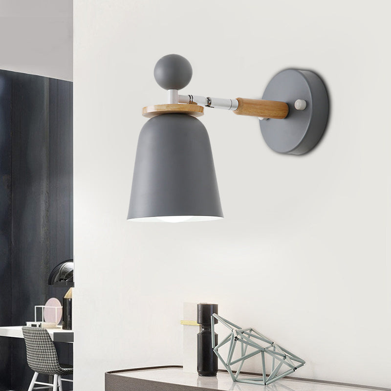 Baby Bedroom Bell Wall Light Metal Single Light Macaron Loft Undertint Sconce Lamp Grey Clearhalo 'Wall Lamps & Sconces' 'Wall Lights' Lighting' 182865