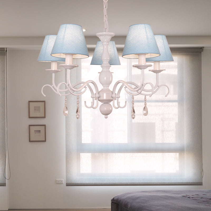 Tapered Shade Baby Bedroom Chandelier Metal Modern Stylish Hanging Light with Crystal 5 Blue Clearhalo 'Ceiling Lights' 'Chandeliers' Lighting' options 182927_d2fb9abf-42b5-4234-97b5-39a96e6e76f8