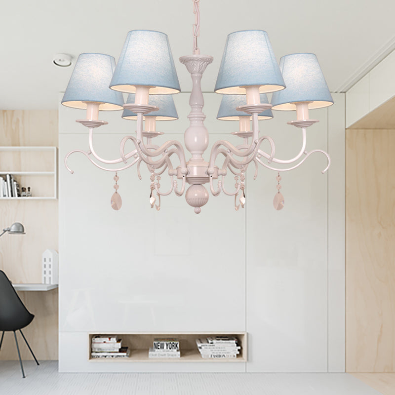 Tapered Shade Baby Bedroom Chandelier Metal Modern Stylish Hanging Light with Crystal 6 Blue Clearhalo 'Ceiling Lights' 'Chandeliers' Lighting' options 182934_d32866b3-ff07-4bd5-a1e7-a6174448213c