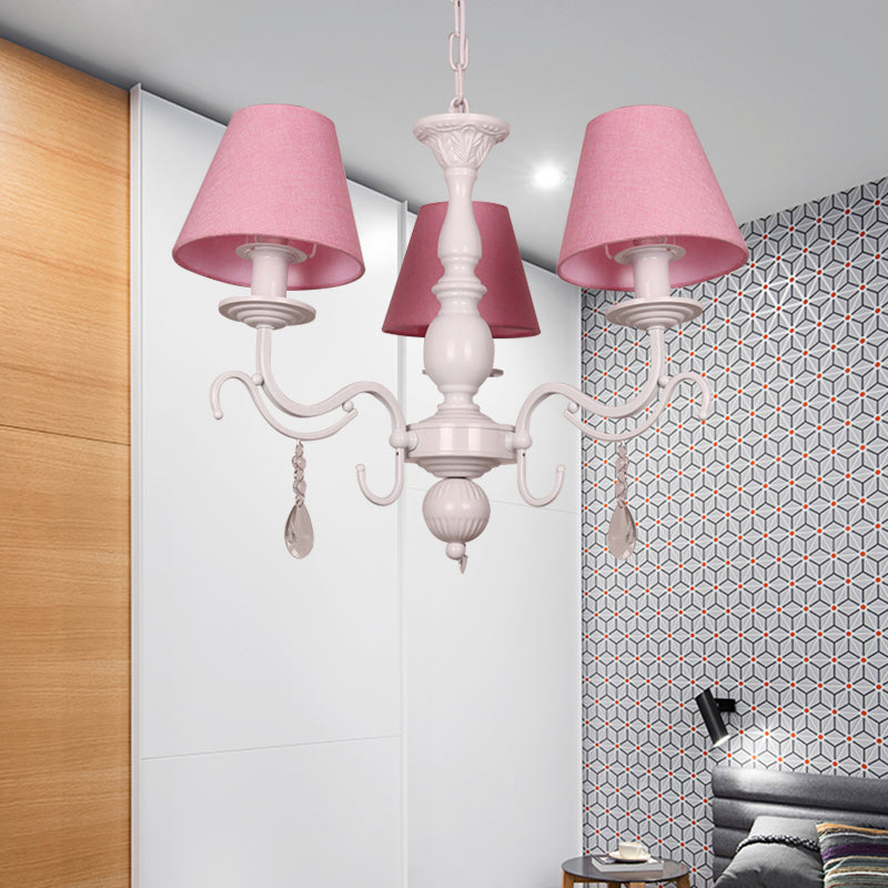 Tapered Shade Baby Bedroom Chandelier Metal Modern Stylish Hanging Light with Crystal Clearhalo 'Ceiling Lights' 'Chandeliers' Lighting' options 182939
