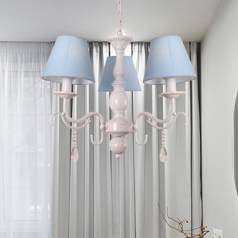 Tapered Shade Baby Bedroom Chandelier Metal Modern Stylish Hanging Light with Crystal 3 Blue Clearhalo 'Ceiling Lights' 'Chandeliers' Lighting' options 182942_e904c3cb-6468-48c3-899a-9c02e7107deb