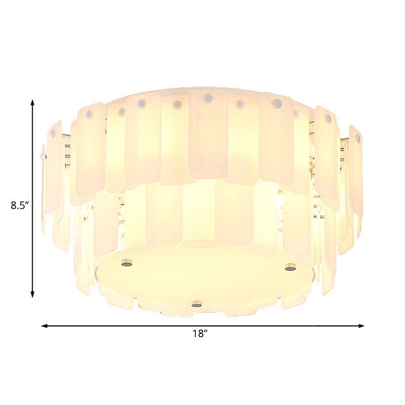 White Glass 2-Tier Drum Flush Mount Contemporary Multi Lights Flush Mount Lamp Fixture for Living Room Clearhalo 'Ceiling Lights' 'Close To Ceiling Lights' 'Close to ceiling' 'Flush mount' Lighting' 182976