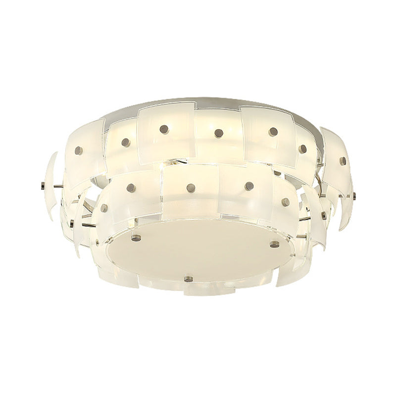 2-Tier Drum Flush Mount Lighting Modern White Glass Multi Lights Living Room Flush Ceiling Lamp Fixture Clearhalo 'Ceiling Lights' 'Close To Ceiling Lights' 'Close to ceiling' 'Flush mount' Lighting' 182979