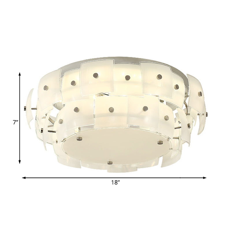 2-Tier Drum Flush Mount Lighting Modern White Glass Multi Lights Living Room Flush Ceiling Lamp Fixture Clearhalo 'Ceiling Lights' 'Close To Ceiling Lights' 'Close to ceiling' 'Flush mount' Lighting' 182980