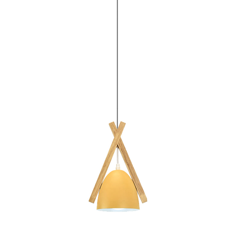 Bowl Shape Hanging Light with Linear Wood Deco Macaron Loft Aluminum Pendant Light for Hallway Clearhalo 'Ceiling Lights' 'Modern Pendants' 'Modern' 'Pendant Lights' 'Pendants' Lighting' 182988