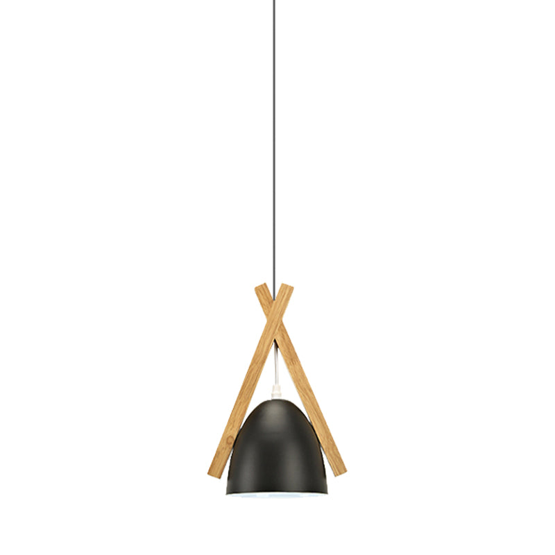 Bowl Shape Hanging Light with Linear Wood Deco Macaron Loft Aluminum Pendant Light for Hallway Clearhalo 'Ceiling Lights' 'Modern Pendants' 'Modern' 'Pendant Lights' 'Pendants' Lighting' 182991