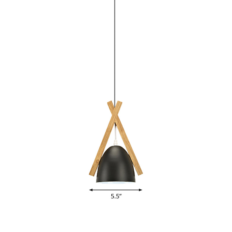 Bowl Shape Hanging Light with Linear Wood Deco Macaron Loft Aluminum Pendant Light for Hallway Clearhalo 'Ceiling Lights' 'Modern Pendants' 'Modern' 'Pendant Lights' 'Pendants' Lighting' 182992