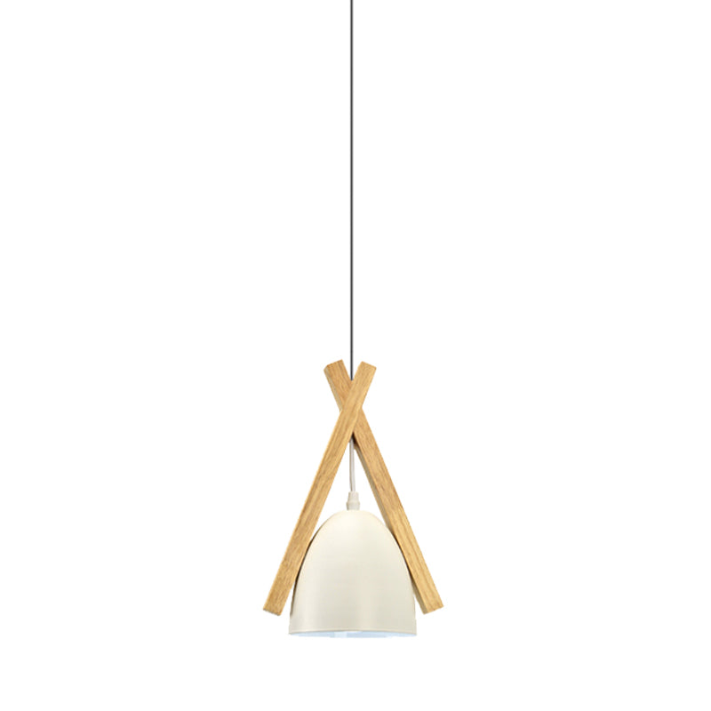 Bowl Shape Hanging Light with Linear Wood Deco Macaron Loft Aluminum Pendant Light for Hallway Clearhalo 'Ceiling Lights' 'Modern Pendants' 'Modern' 'Pendant Lights' 'Pendants' Lighting' 182994